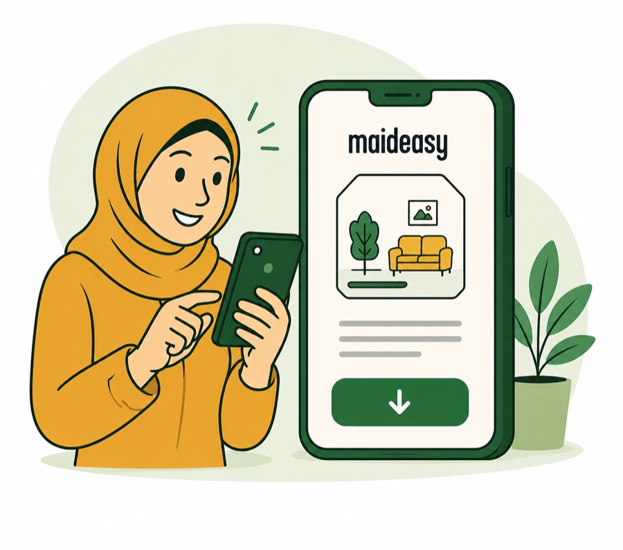 Pelanggan memuat turun app Maideasy pada telefonnya