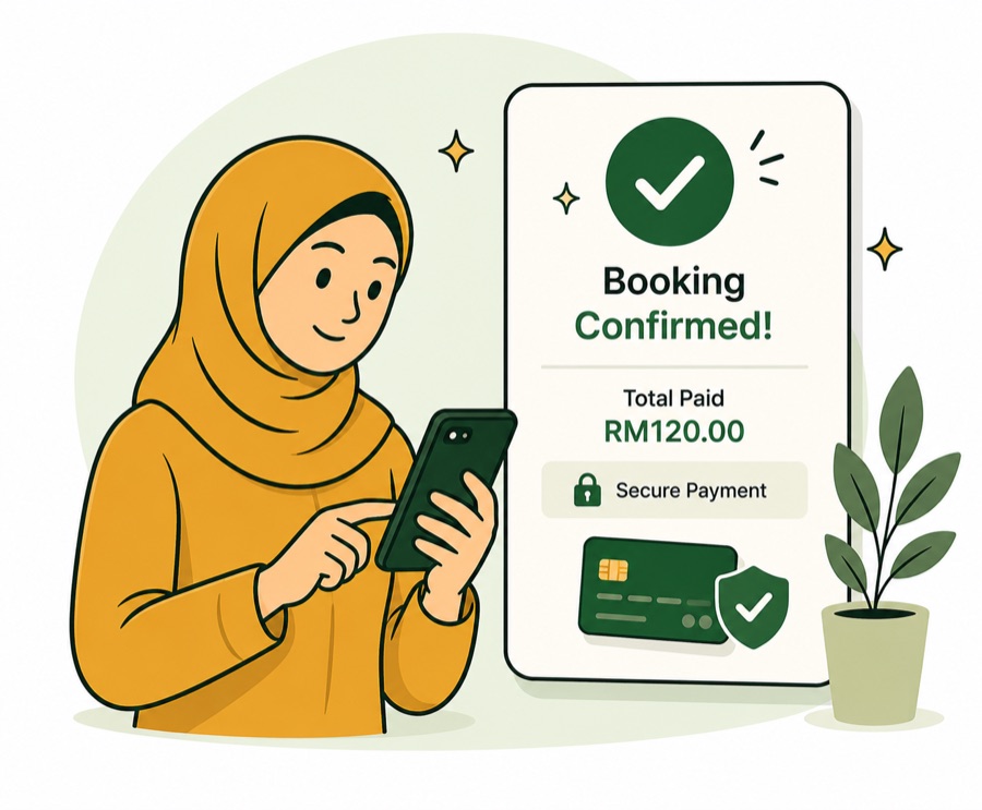 Pelanggan melihat tempahan Maideasy yang disahkan dan dibayar dengan selamat