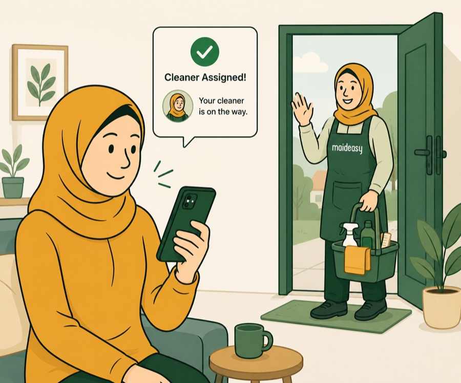 Pelanggan menerima pemberitahuan penugasan cleaner ketika cleaner Maideasy tiba